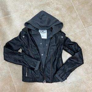 Hollister leather sweater jacket